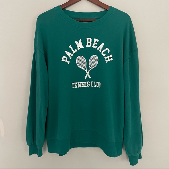 C&C California Tops - C&C CALIFORNIA Green Crewneck Sweatshirt Palm Beach Tennis Club Graphics, XL